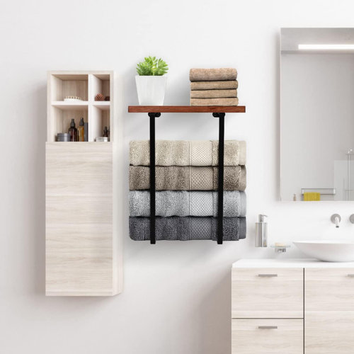 Flantor Wall Mounted Towel Rack with Wooden Shelf Wayfair Canada
